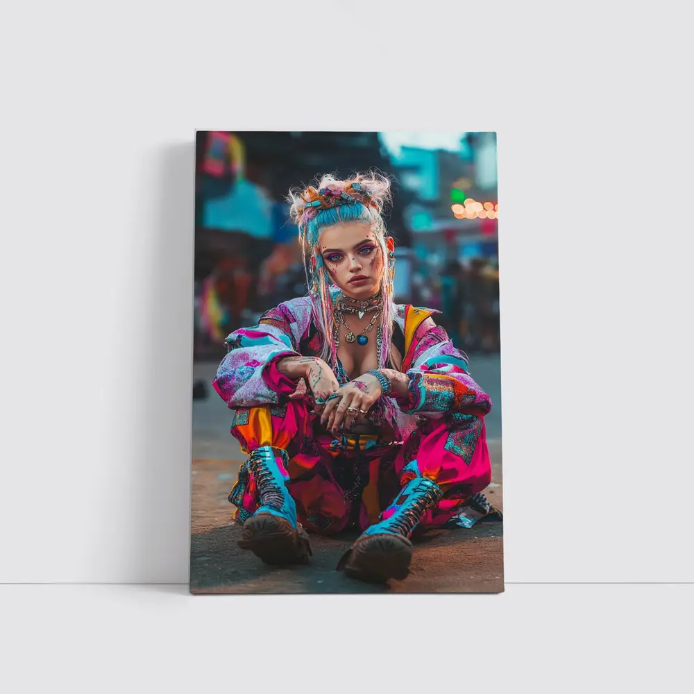 Cyberpunk Street Fashion Girl Urban Scene – Wall Art