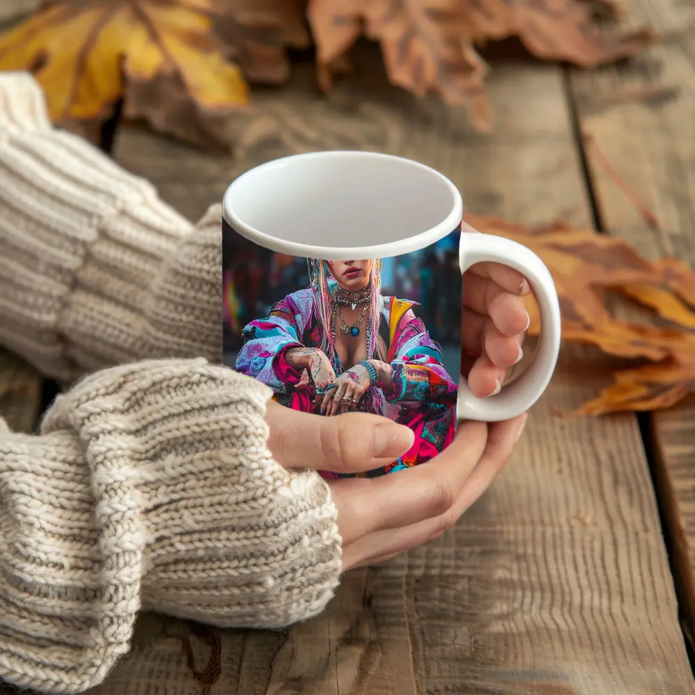 Cyberpunk Street Fashion Girl Urban Scene – Mugs