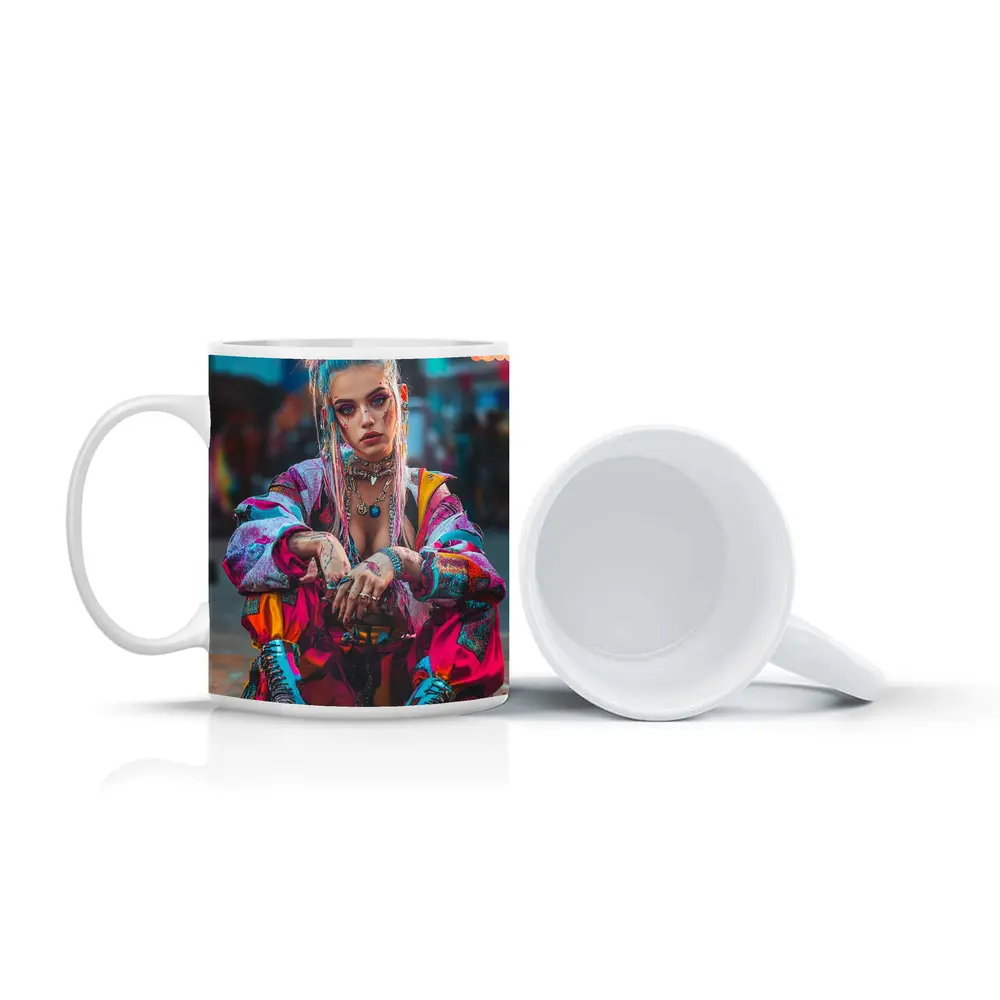 Cyberpunk Street Fashion Girl Urban Scene – Mugs