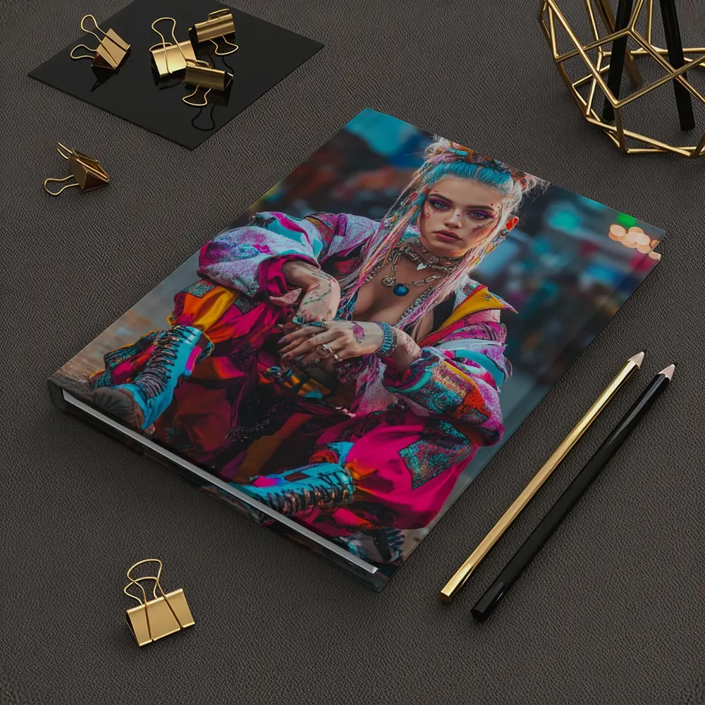 Cyberpunk Street Fashion Girl Urban Scene – Notebooks