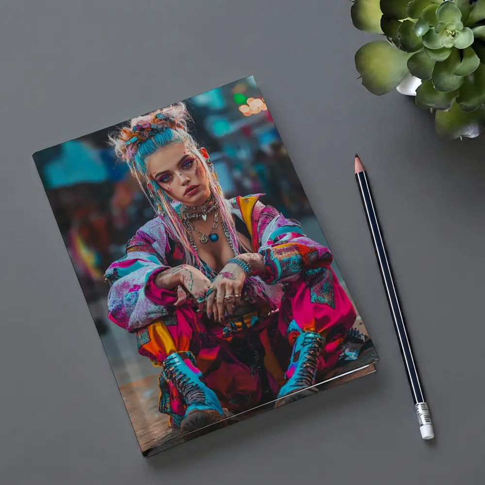 Cyberpunk Street Fashion Girl Urban Scene – Notebooks