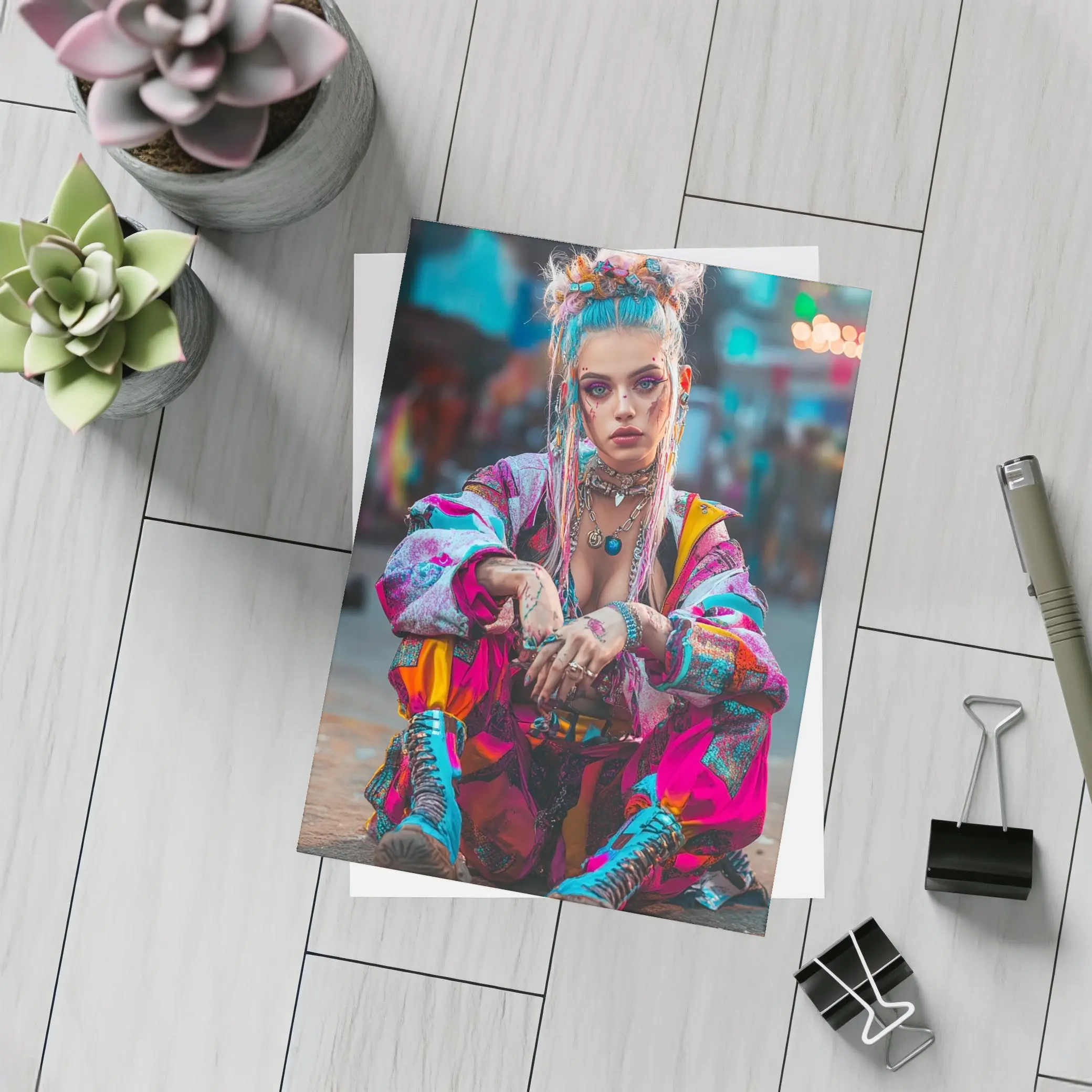 Cyberpunk Street Fashion Girl Urban Scene – Postcards