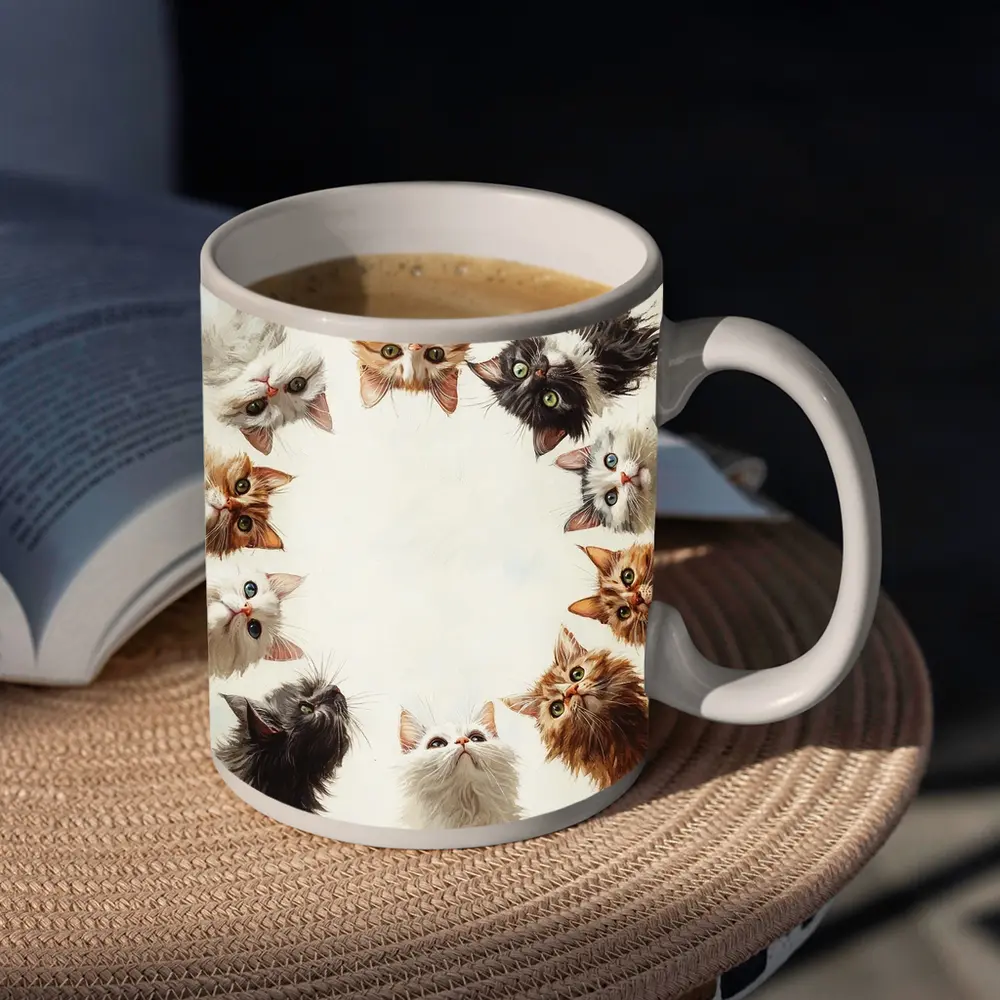 Fluffy Kittens Circle Oil Painting Art – Mugs