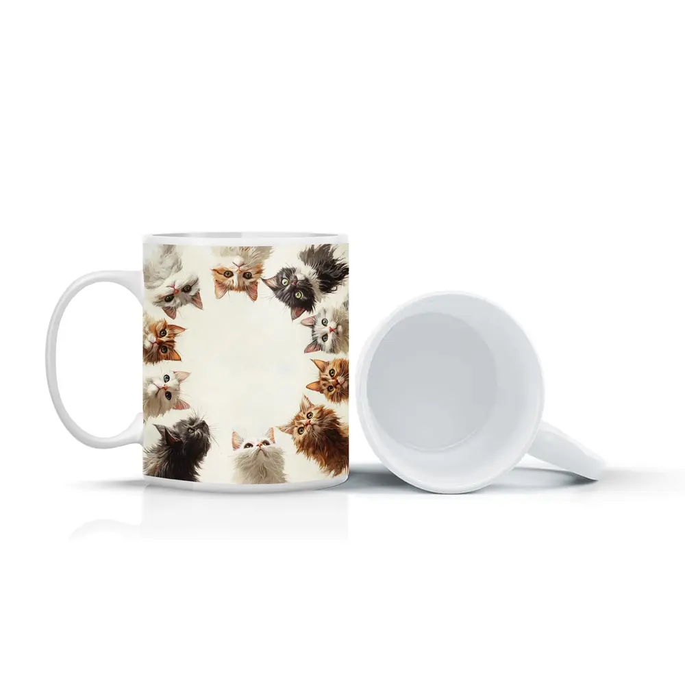 Fluffy Kittens Circle Oil Painting Art – Mugs