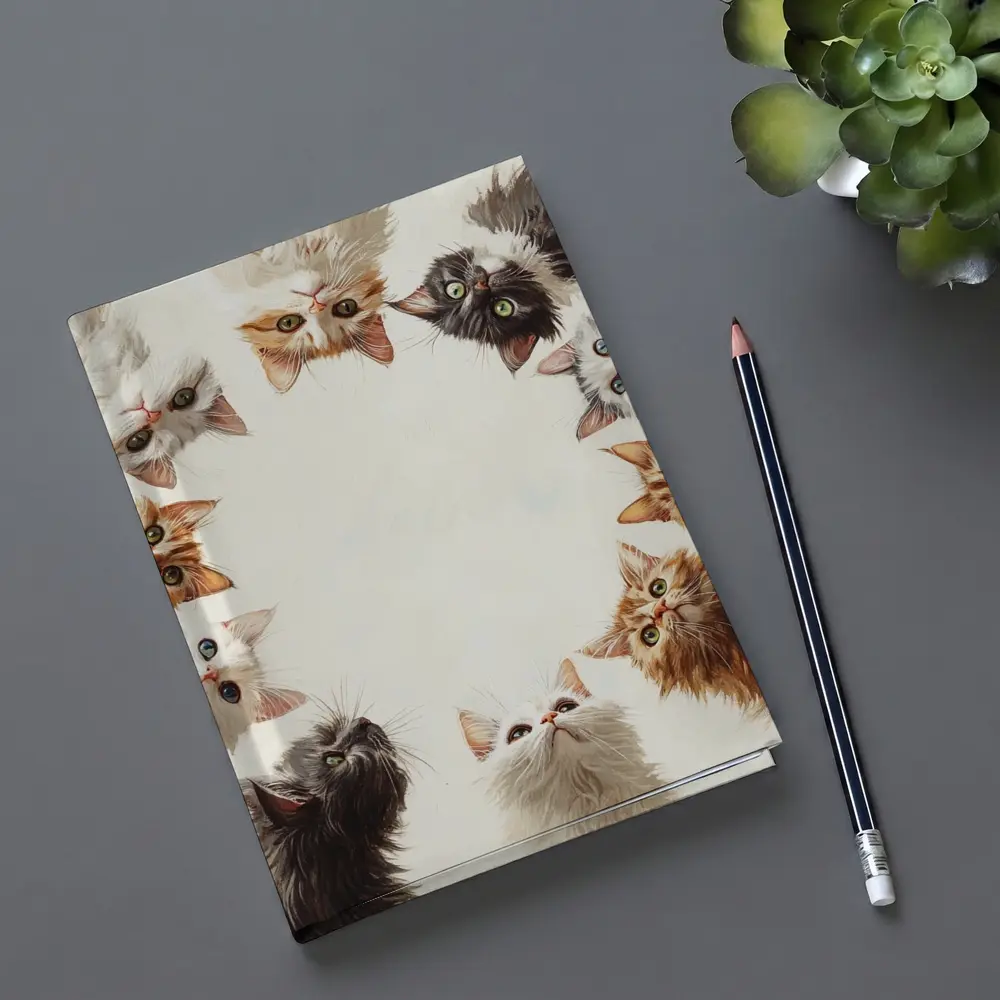 Fluffy Kittens Circle Oil Painting Art – Notebooks