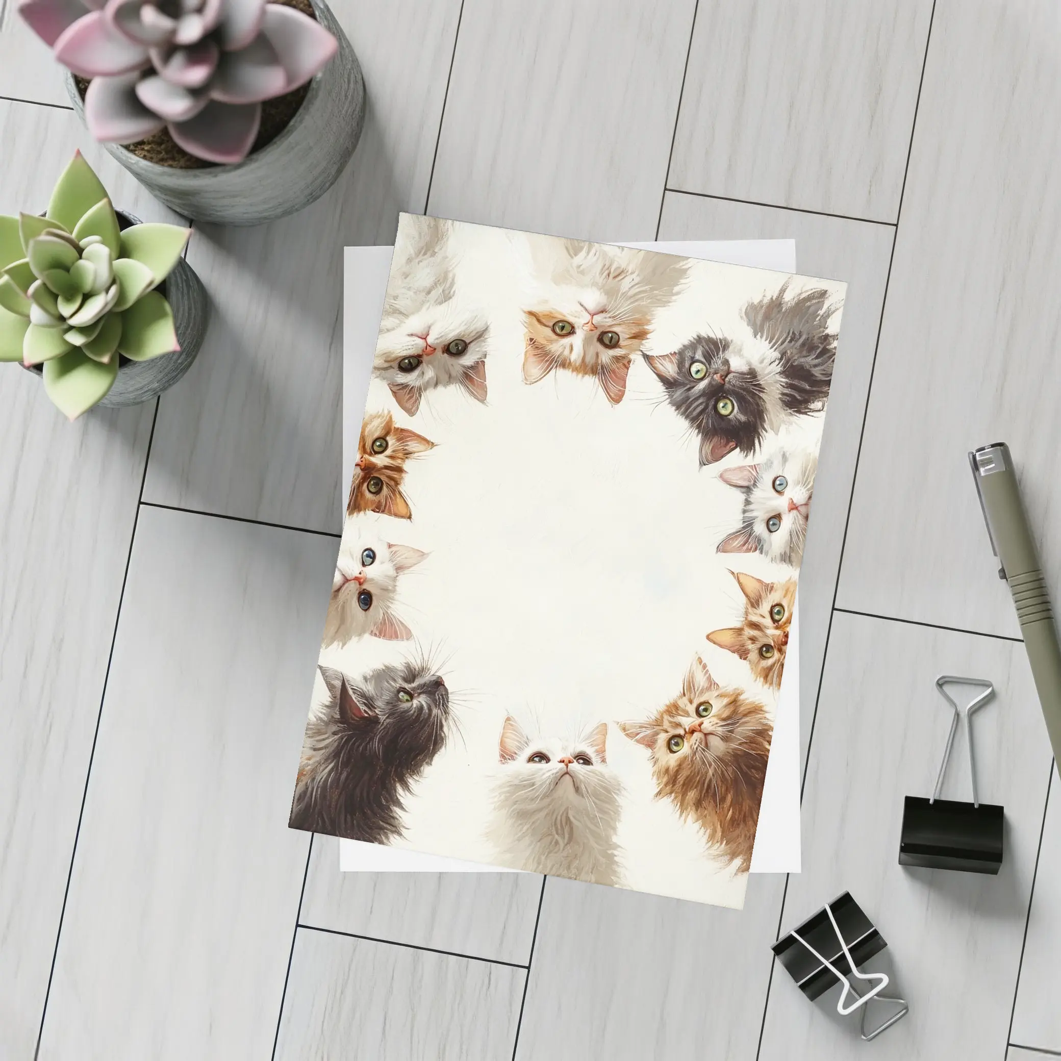 Fluffy Kittens Circle Oil Painting Art – Postcards
