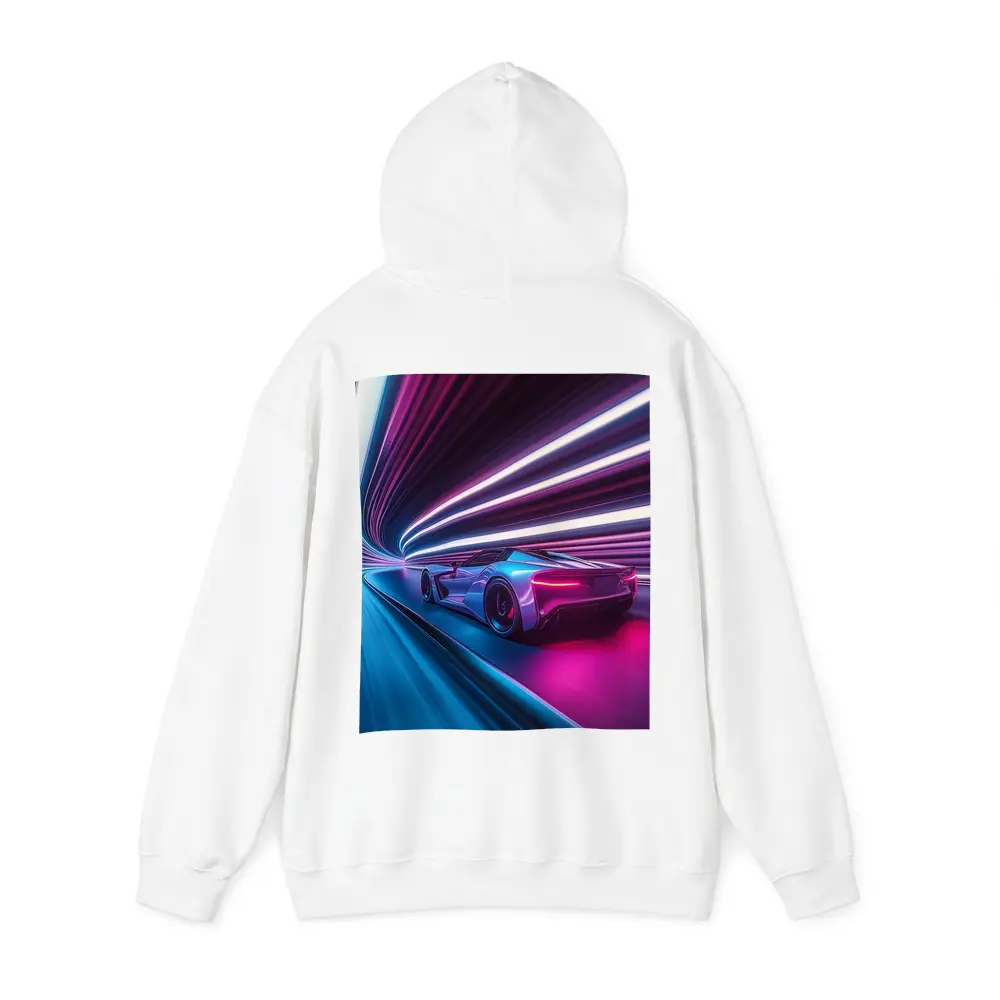 Supercar Speeding Through Neon Light Tunnel – Hoodies