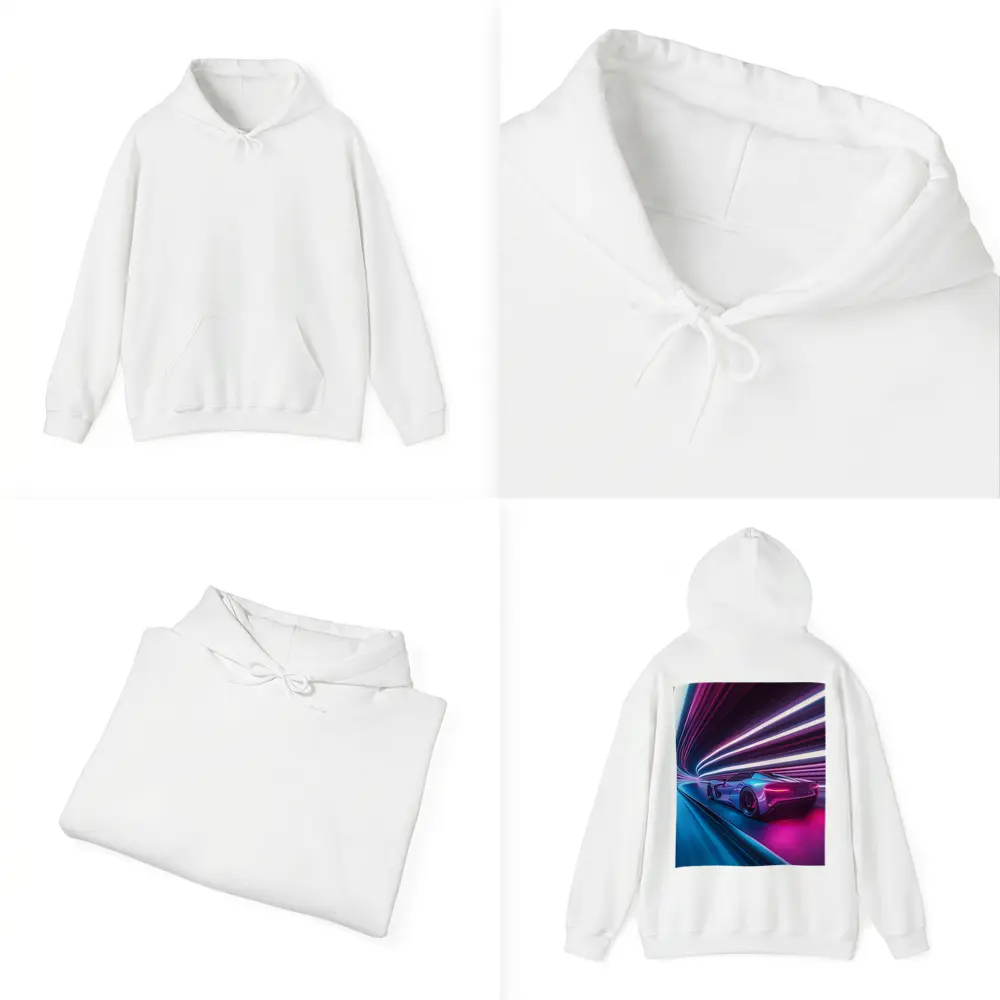 Supercar Speeding Through Neon Light Tunnel – Hoodies