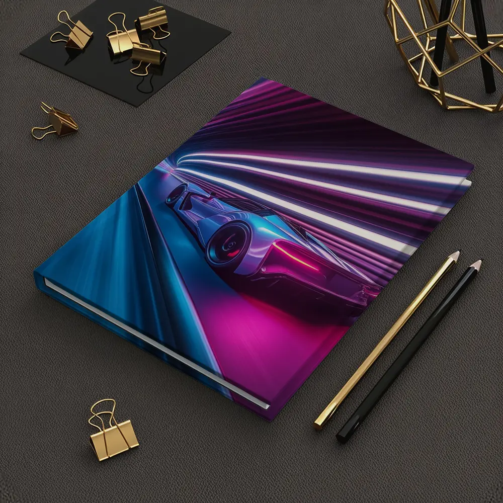 Supercar Speeding Through Neon Light Tunnel – Notebooks