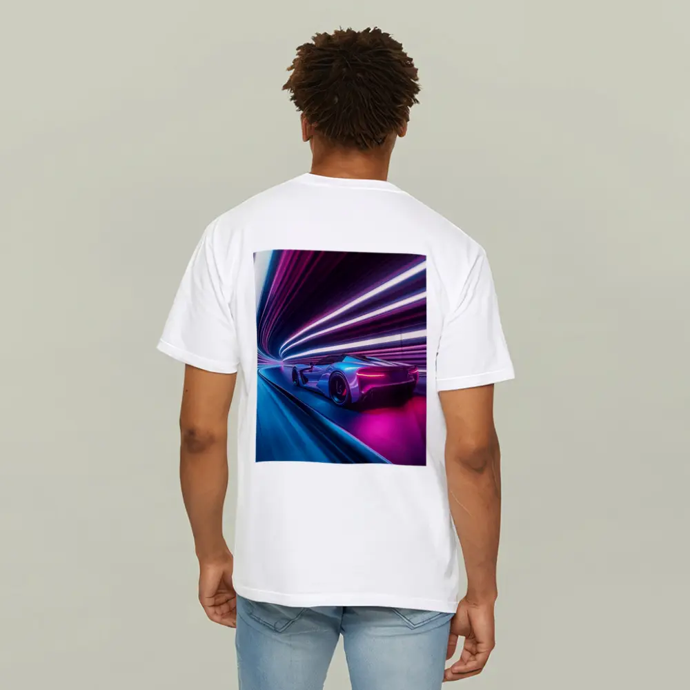 Supercar Speeding Through Neon Light Tunnel – T-Shirts