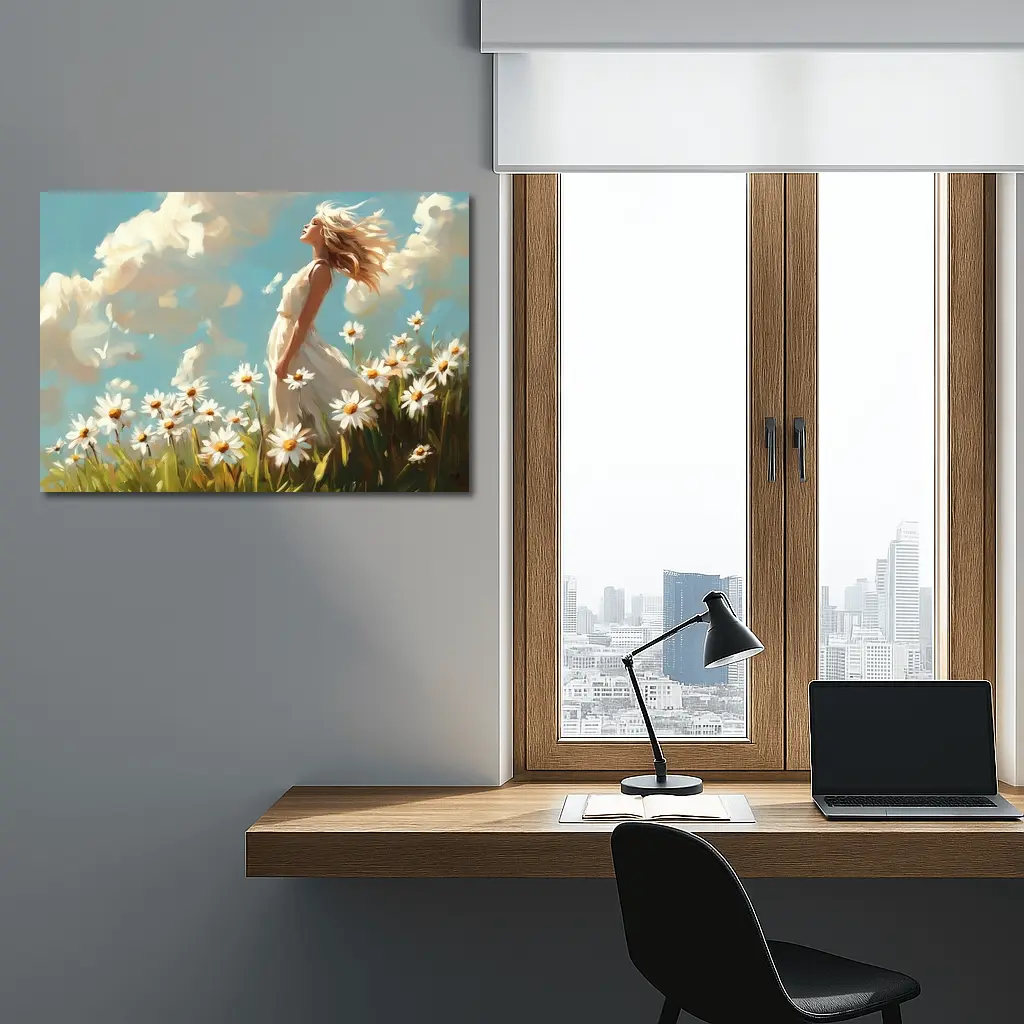 Woman in Daisy Field Oil Painting Art – Wall Art