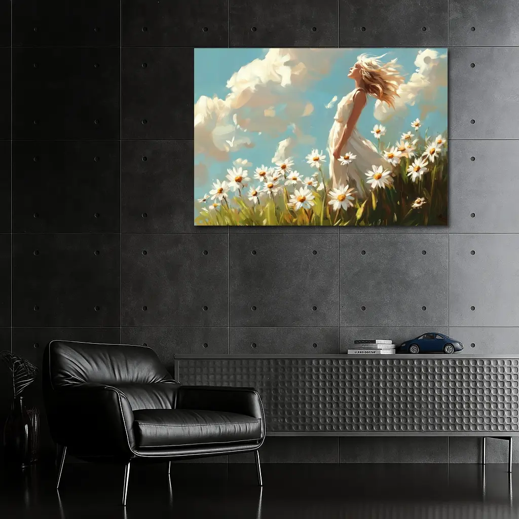 Woman in Daisy Field Oil Painting Art – Wall Art
