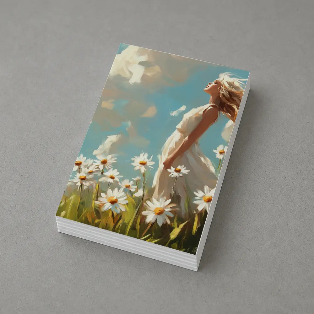 Woman in Daisy Field Oil Painting Art – Postcards
