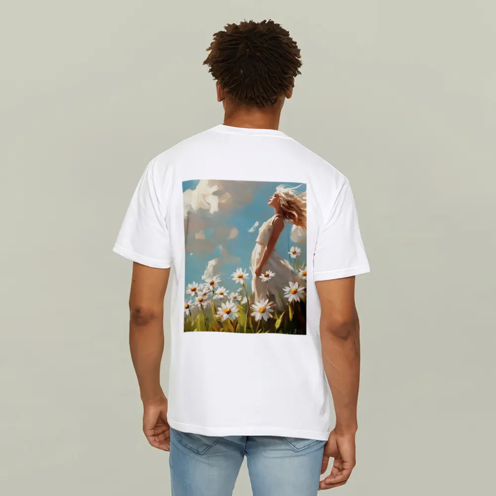 Woman in Daisy Field Oil Painting Art – T-Shirts