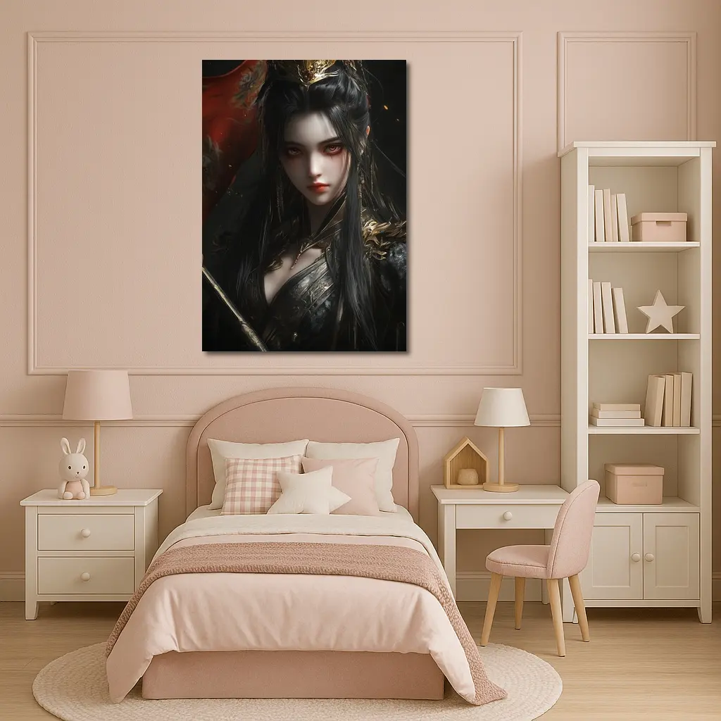 Dark Fantasy Warrior Queen Gold Dragon Crown – Wall Art