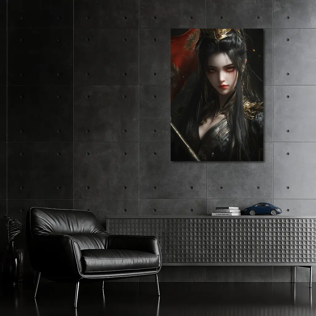 Dark Fantasy Warrior Queen Gold Dragon Crown – Wall Art
