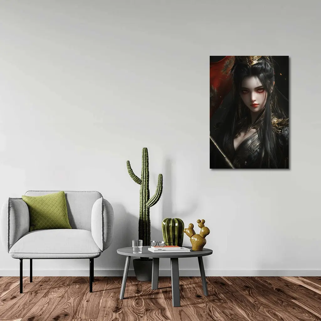 Dark Fantasy Warrior Queen Gold Dragon Crown – Wall Art