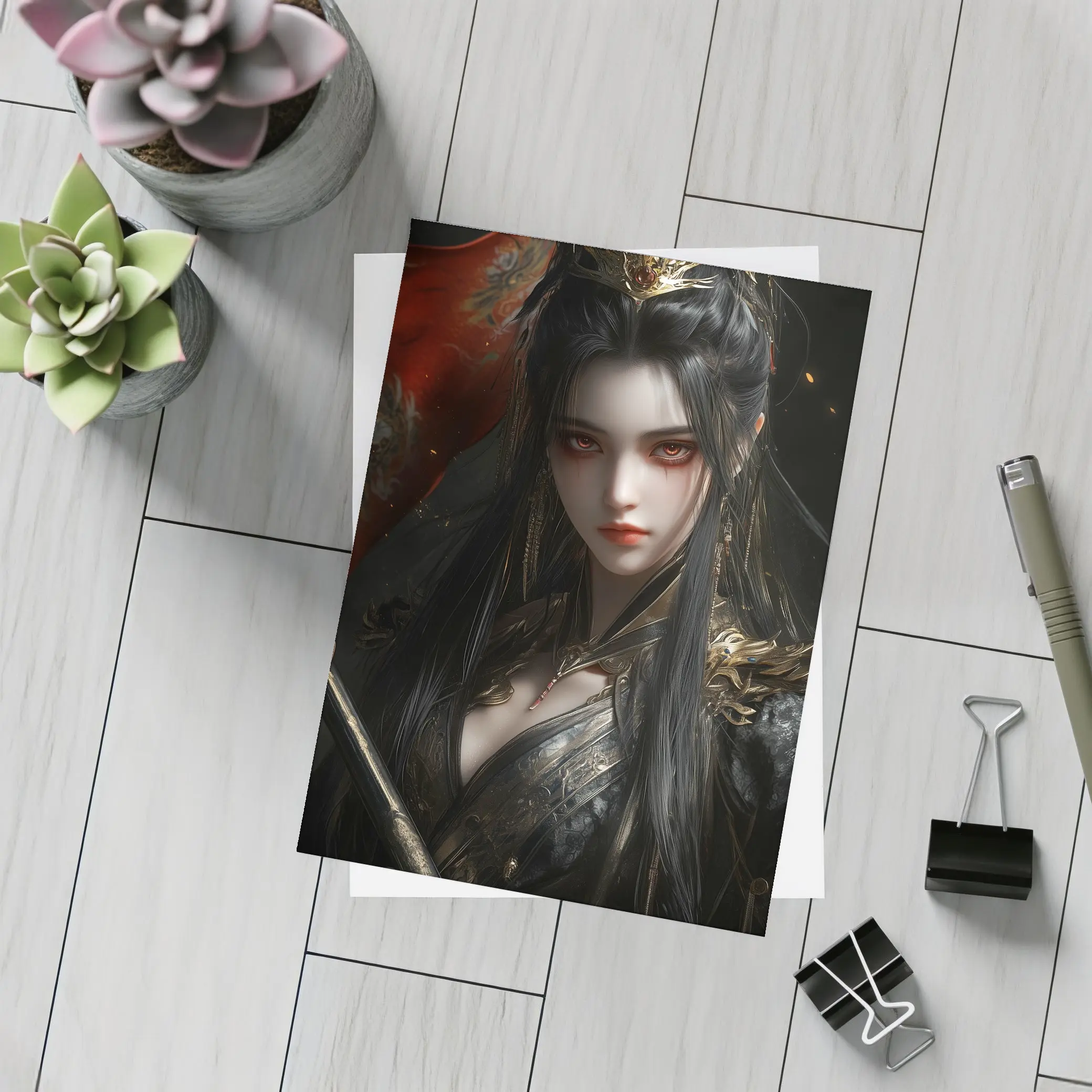 Dark Fantasy Warrior Queen Gold Dragon Crown – Postcards