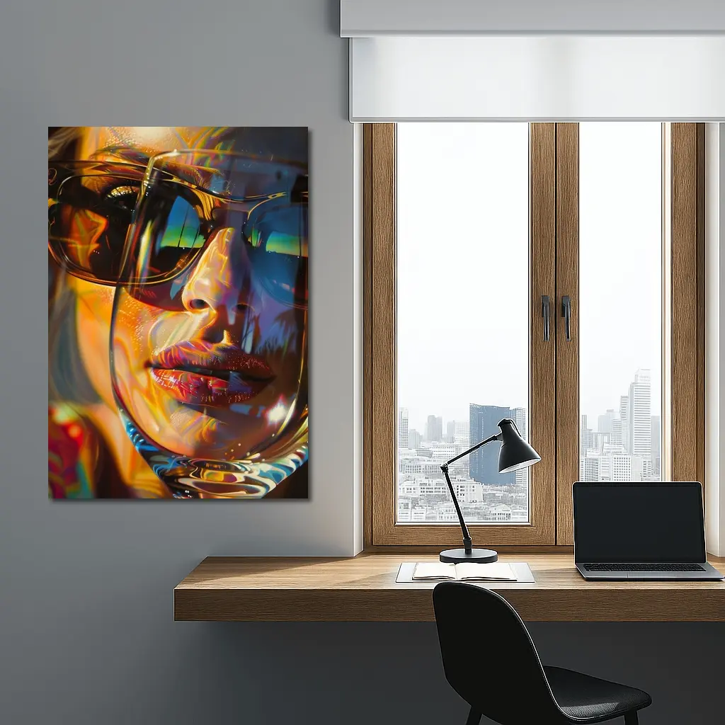 Colorful Woman Face Psychedelic Sunglasses Portrait – Wall Art