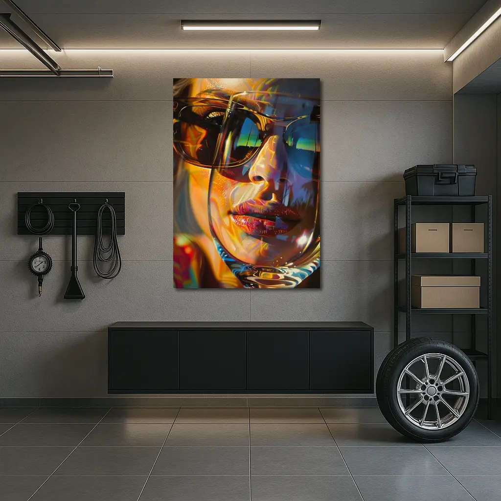 Colorful Woman Face Psychedelic Sunglasses Portrait – Wall Art