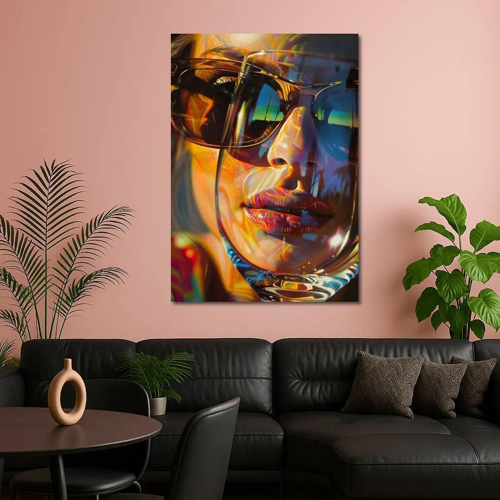 Colorful Woman Face Psychedelic Sunglasses Portrait – Wall Art