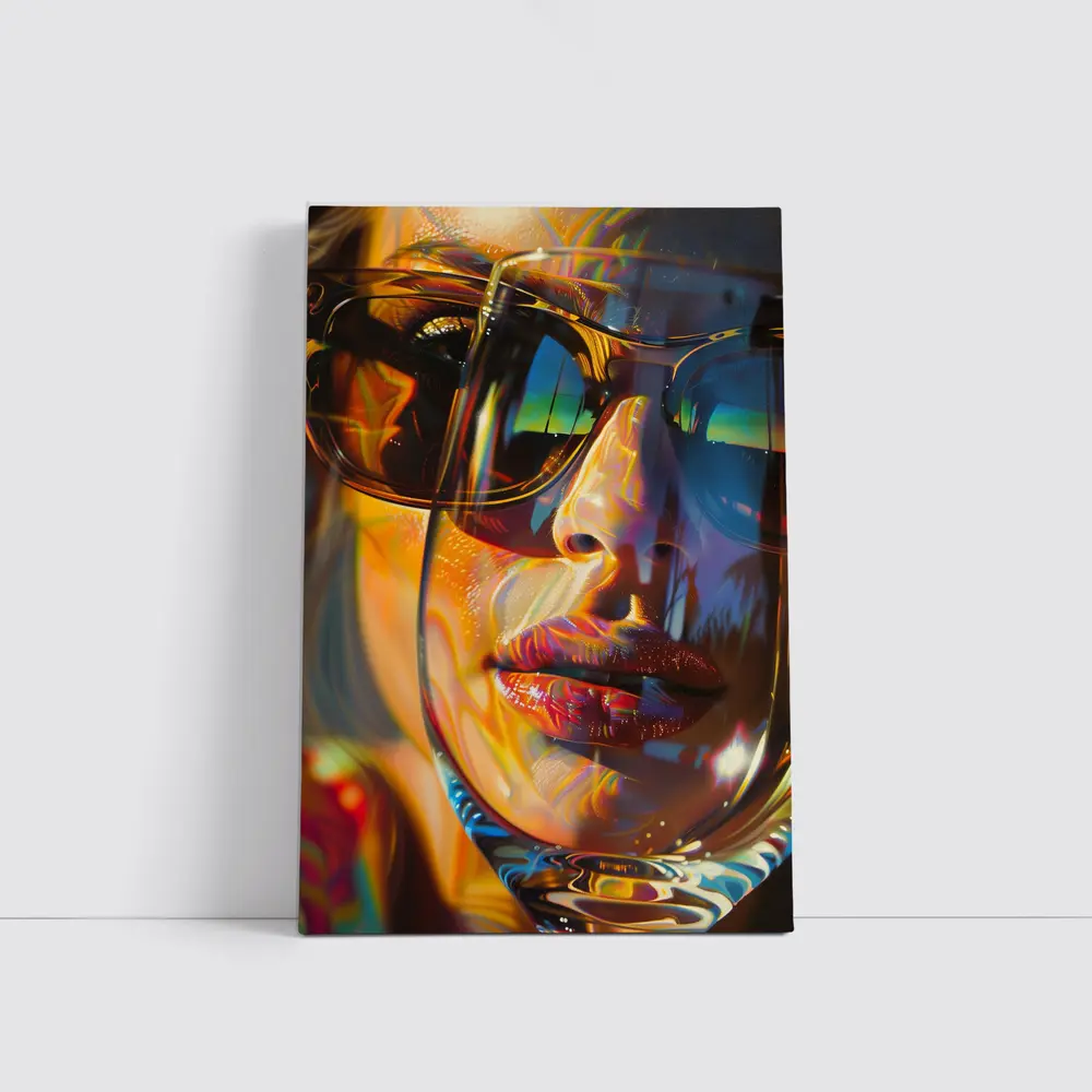Colorful Woman Face Psychedelic Sunglasses Portrait – Wall Art