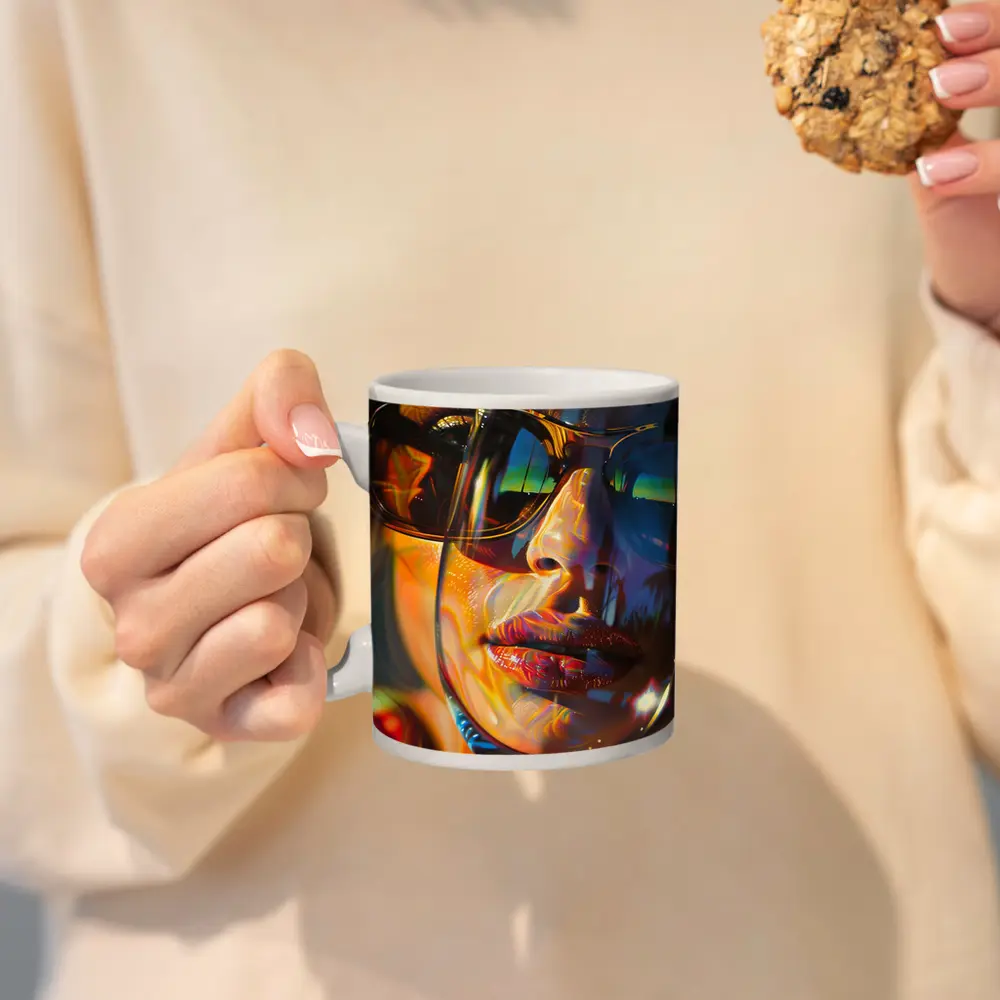 Colorful Woman Face Psychedelic Sunglasses Portrait – Mugs