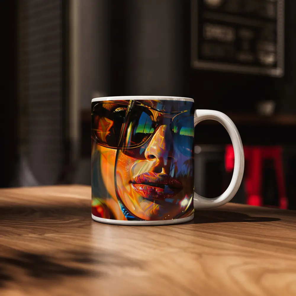 Colorful Woman Face Psychedelic Sunglasses Portrait – Mugs