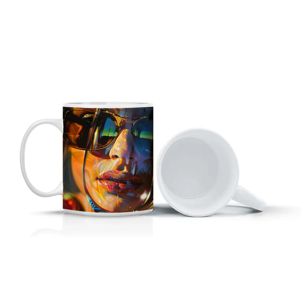 Colorful Woman Face Psychedelic Sunglasses Portrait – Mugs