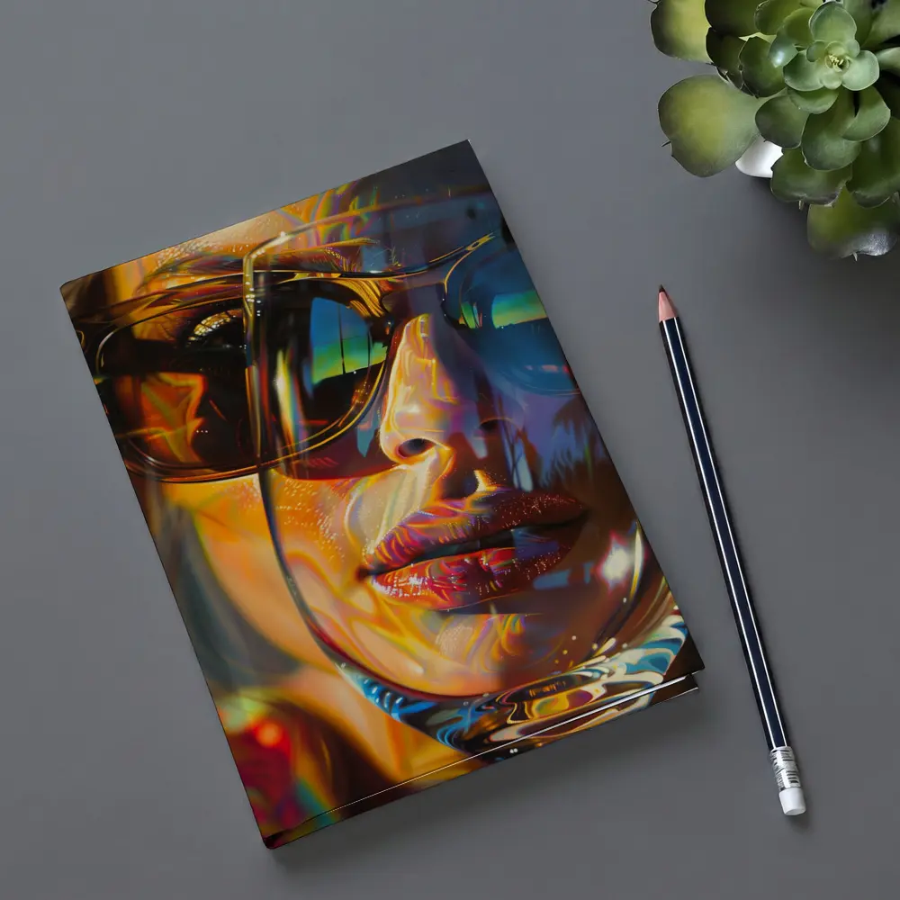 Colorful Woman Face Psychedelic Sunglasses Portrait – Notebooks