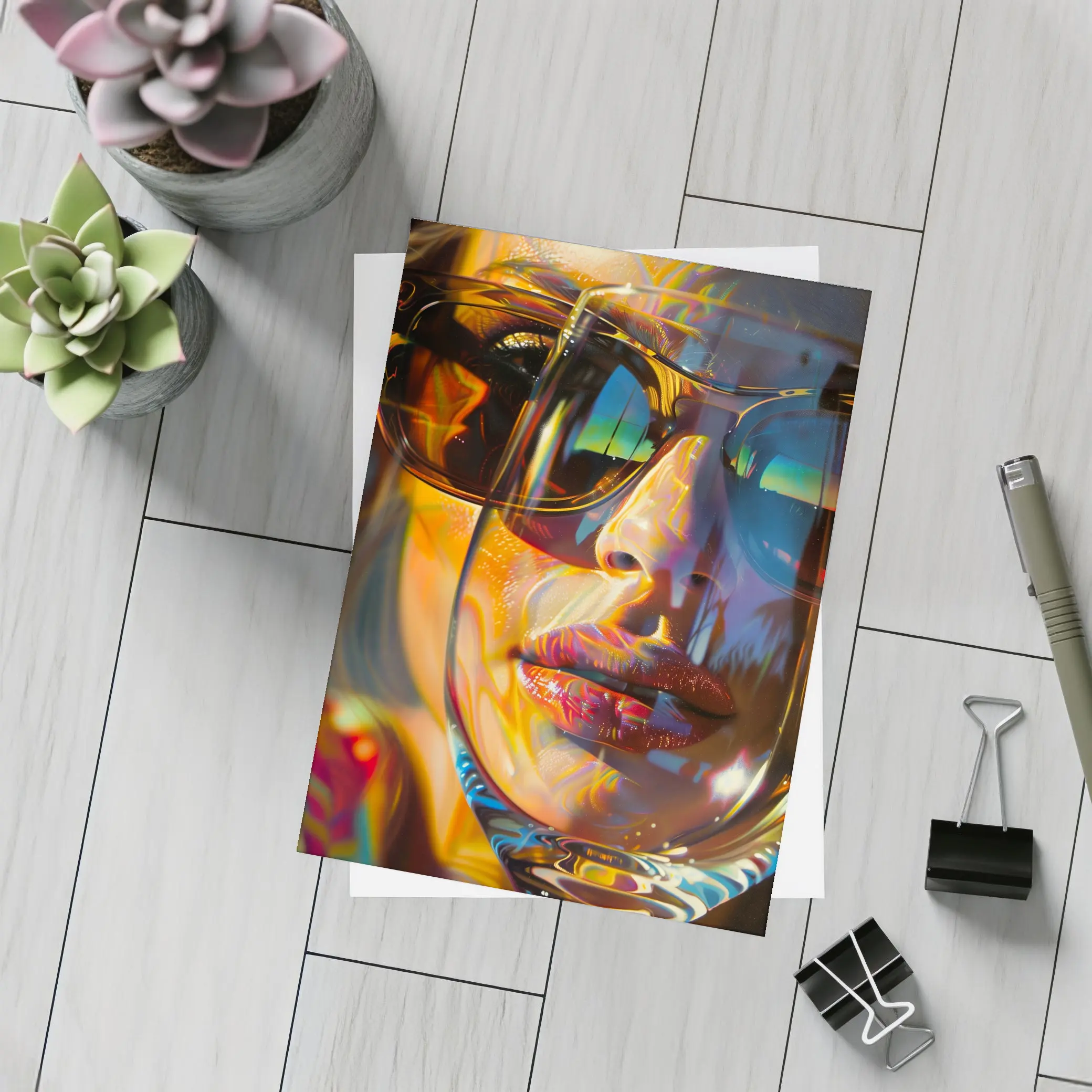 Colorful Woman Face Psychedelic Sunglasses Portrait – Postcards