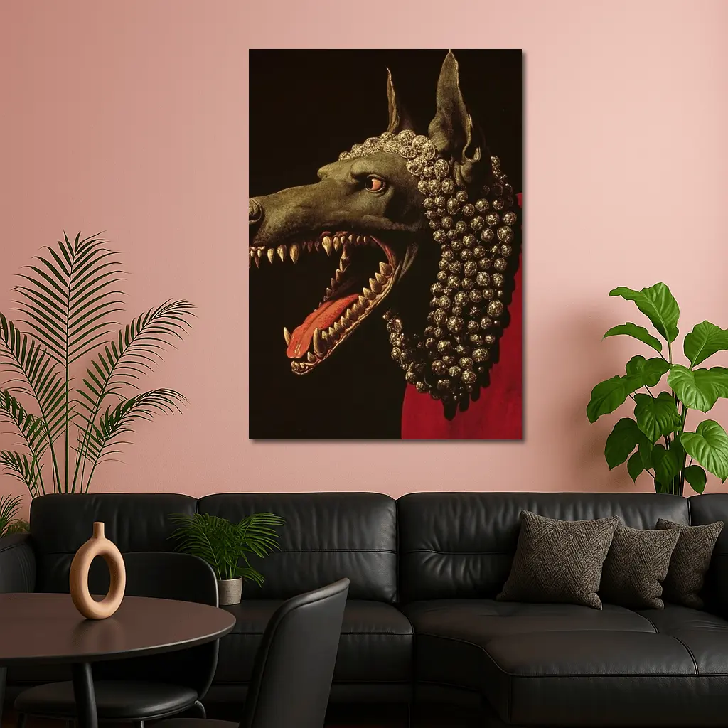 Dark Wolf Head Gold Jewels Dark Background – Wall Art