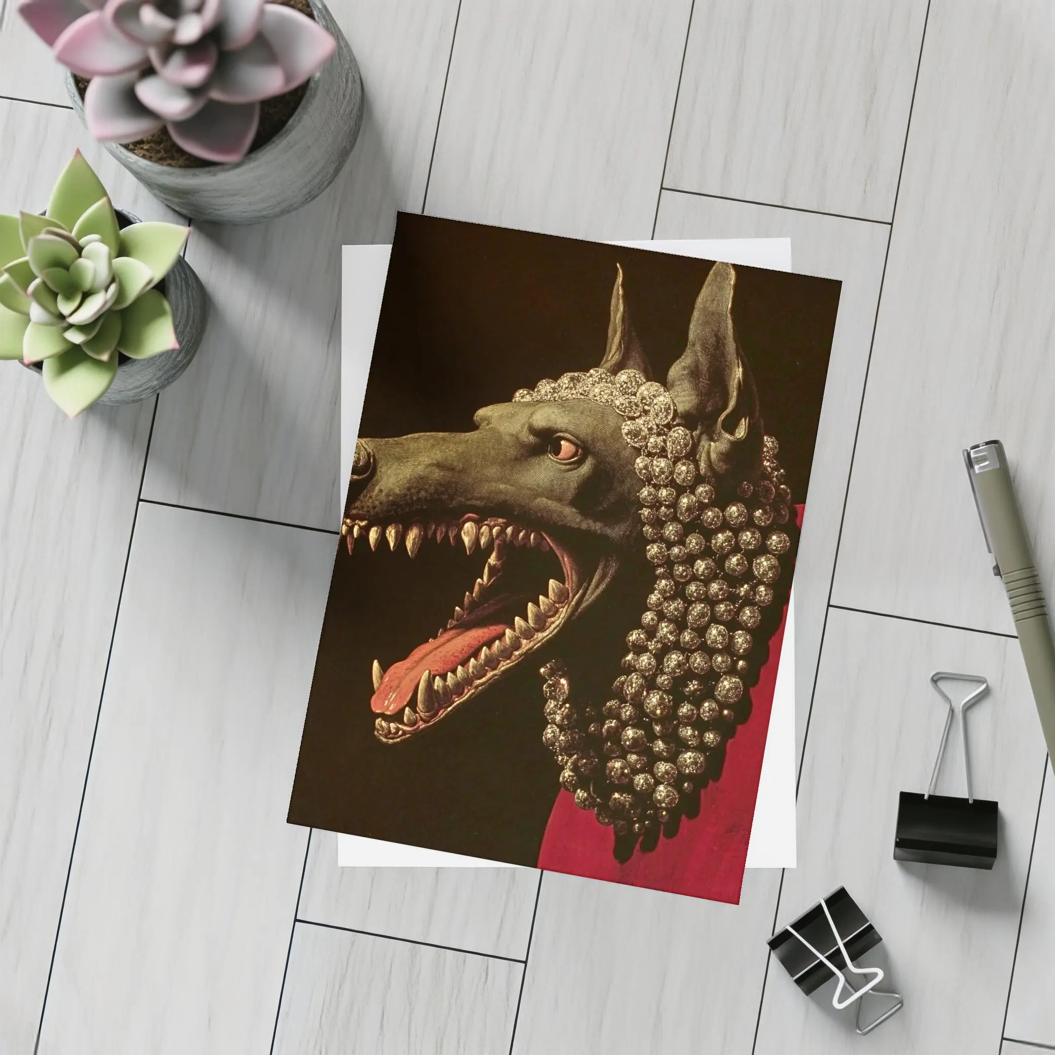 Dark Wolf Head Gold Jewels Dark Background – Postcards