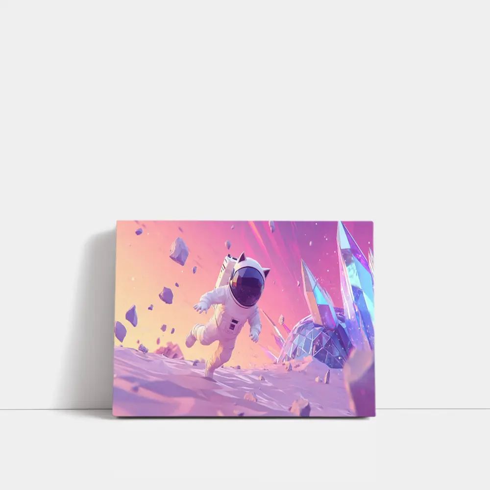 Cartoon Astronaut Cat Running On Alien Planet – Wall Art