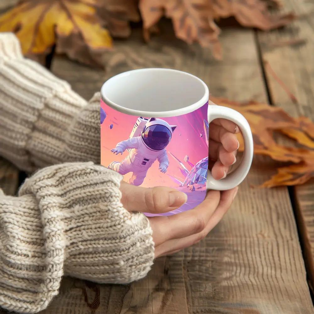 Cartoon Astronaut Cat Running On Alien Planet – Mugs