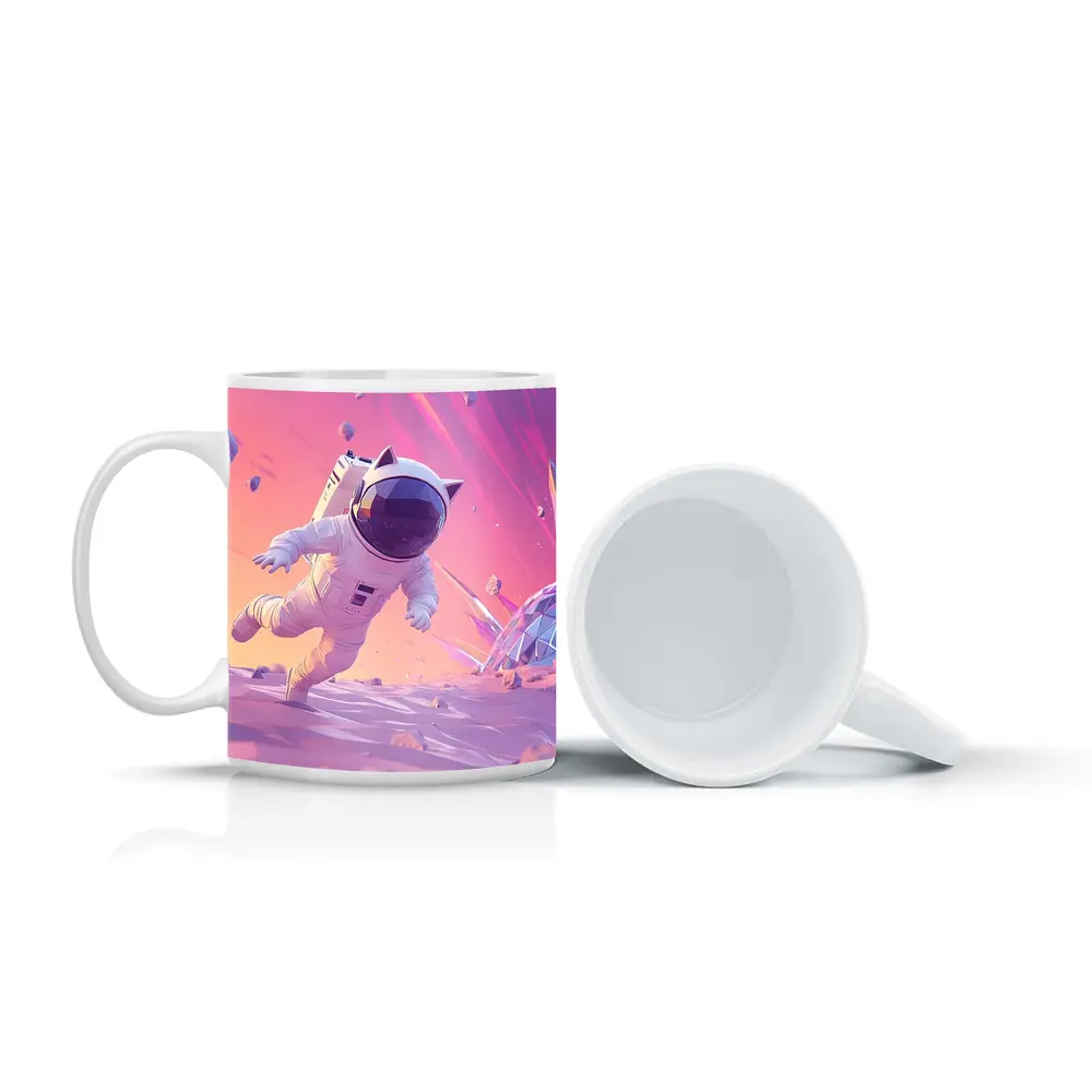 Cartoon Astronaut Cat Running On Alien Planet – Mugs