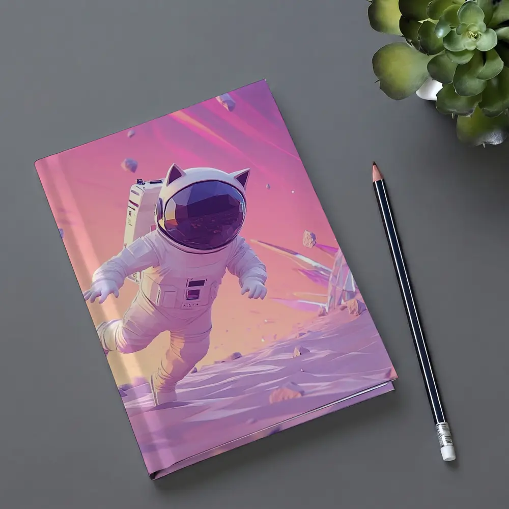 Cartoon Astronaut Cat Running On Alien Planet – Notebooks