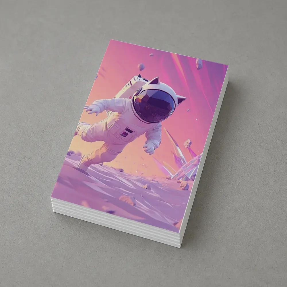 Cartoon Astronaut Cat Running On Alien Planet – Postcards