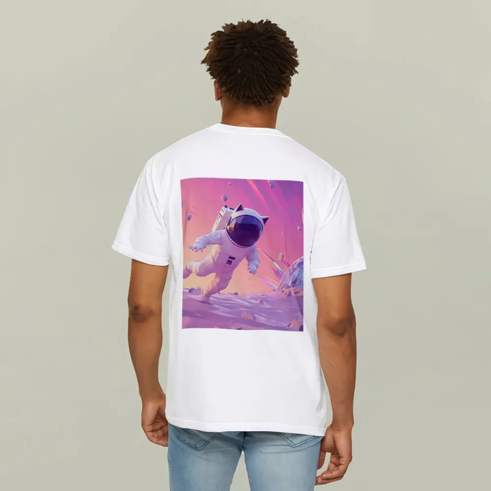 Cartoon Astronaut Cat Running On Alien Planet – T-Shirts