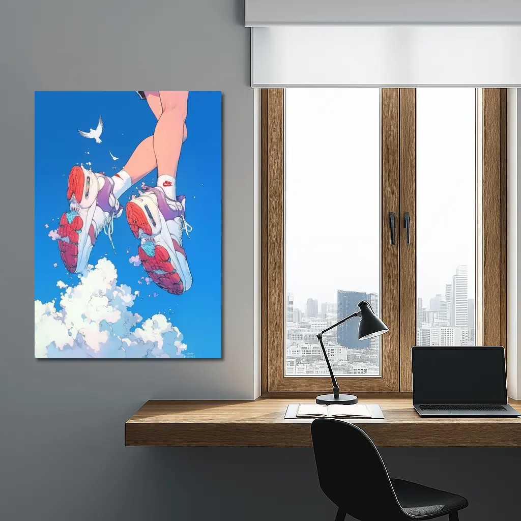 Nike Sneakers Floating Above Blue Sky – Wall Art
