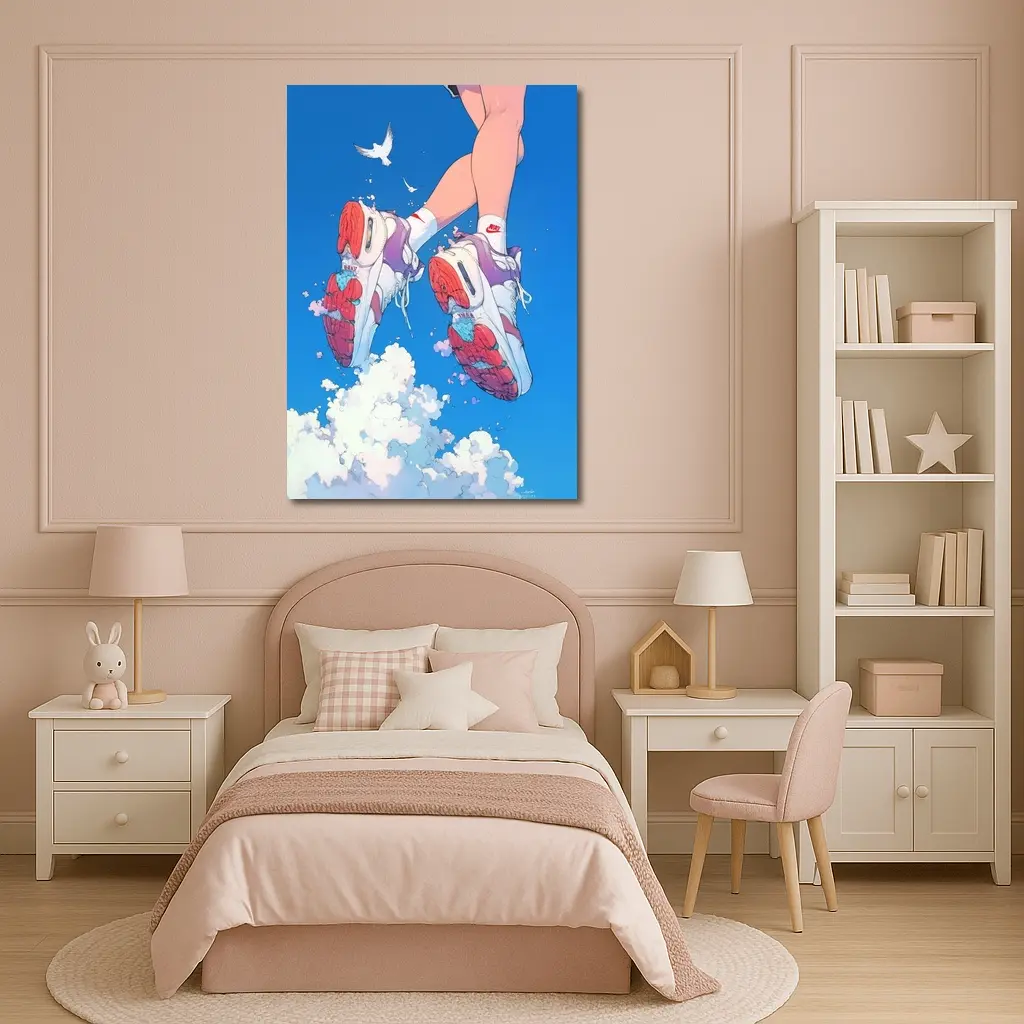 Nike Sneakers Floating Above Blue Sky – Wall Art