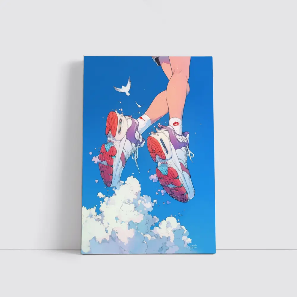 Nike Sneakers Floating Above Blue Sky – Wall Art