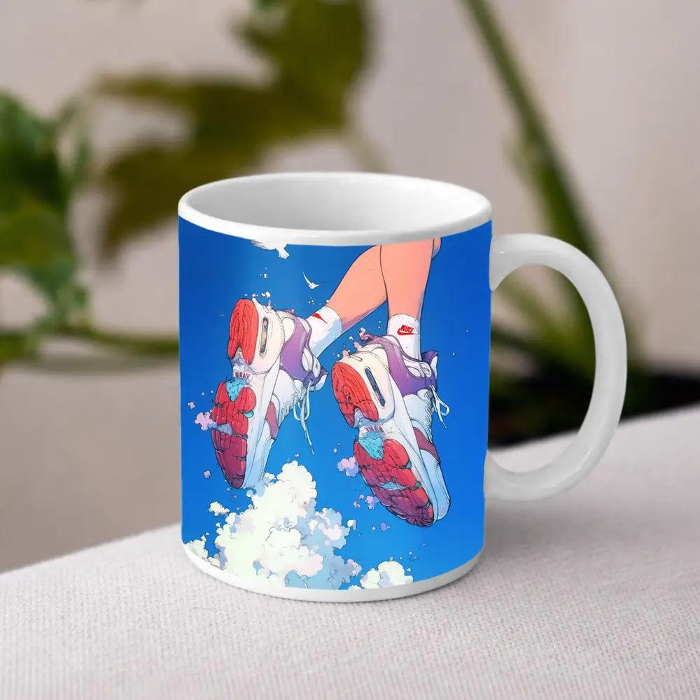 Nike Sneakers Floating Above Blue Sky – Mugs