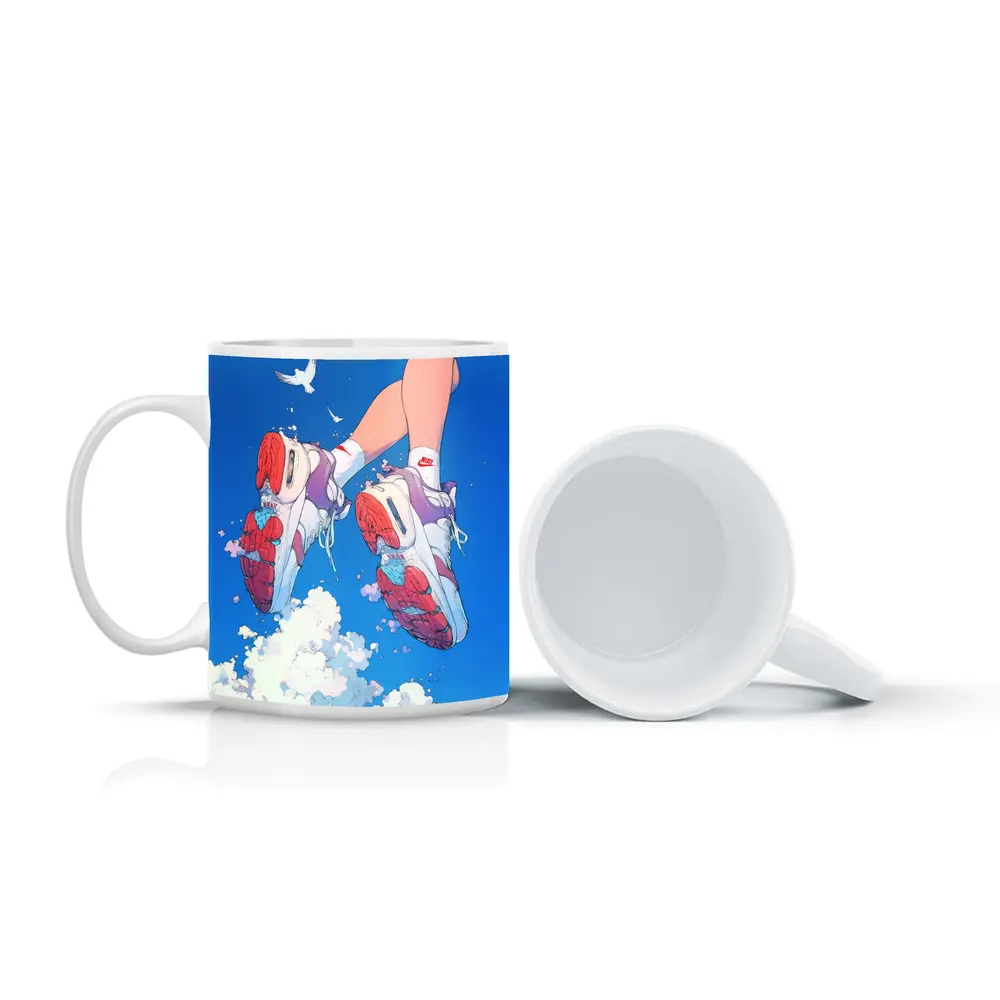 Nike Sneakers Floating Above Blue Sky – Mugs