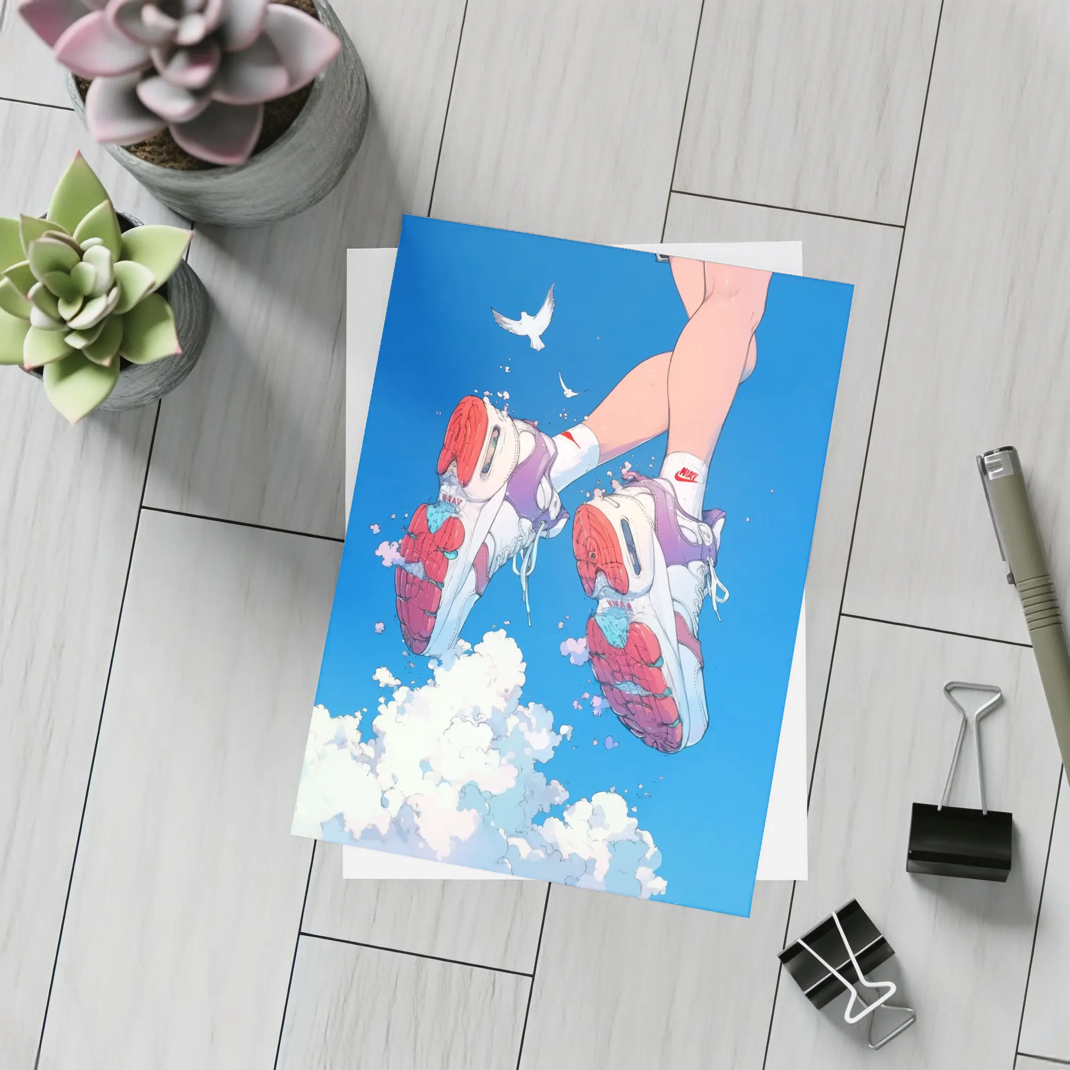 Nike Sneakers Floating Above Blue Sky – Postcards