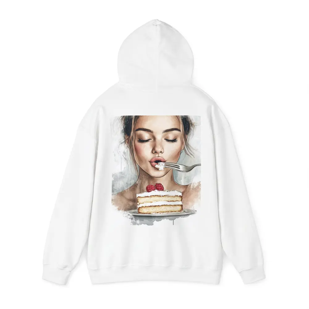 Woman Eating Raspberry Cake Watercolor Art – Hoodies