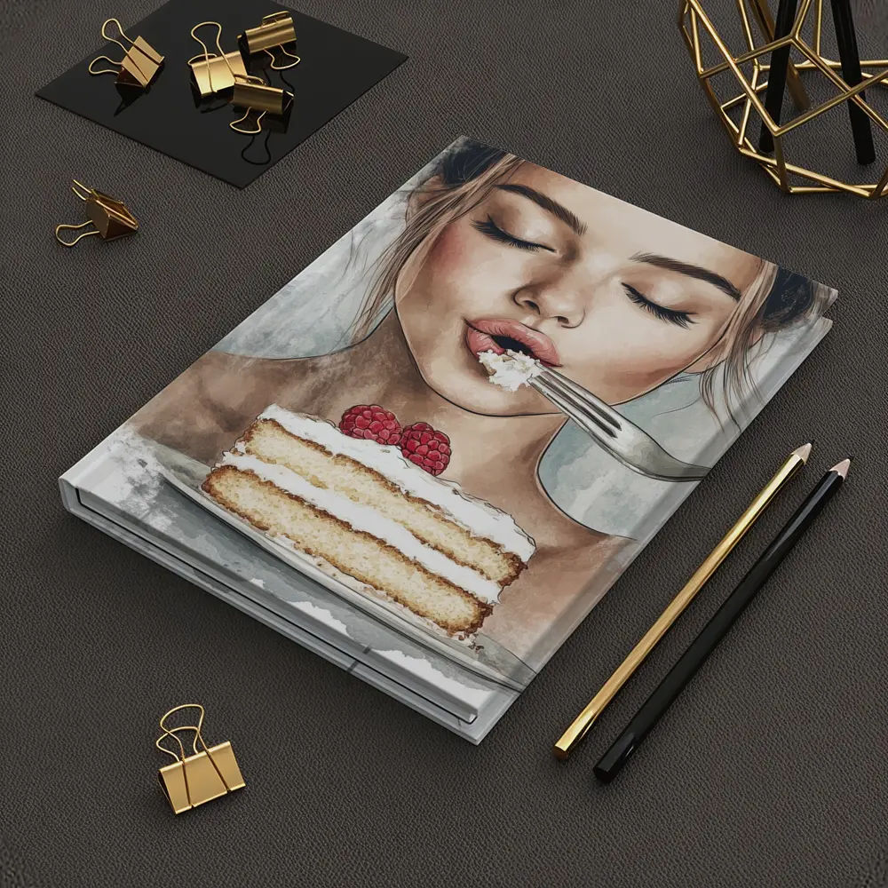 Woman Eating Raspberry Cake Watercolor Art – Notebooks