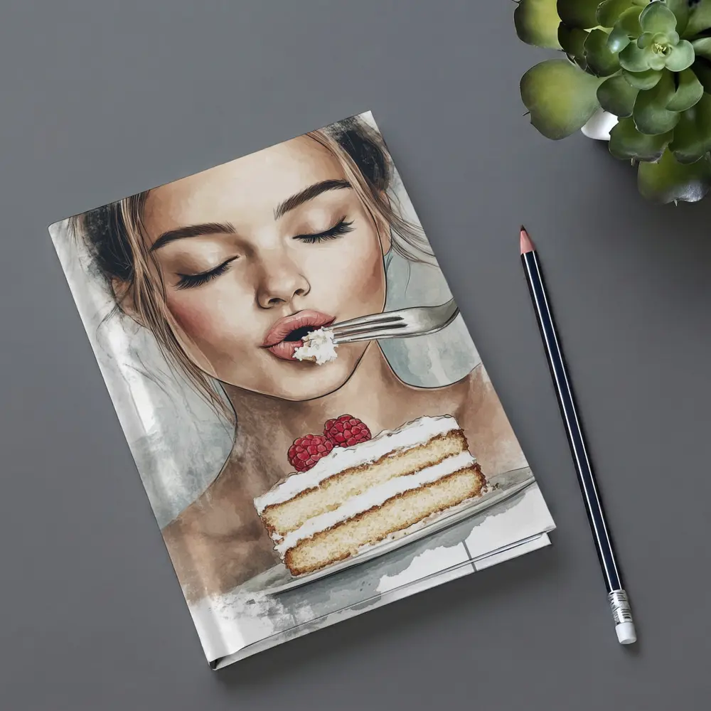Woman Eating Raspberry Cake Watercolor Art – Notebooks