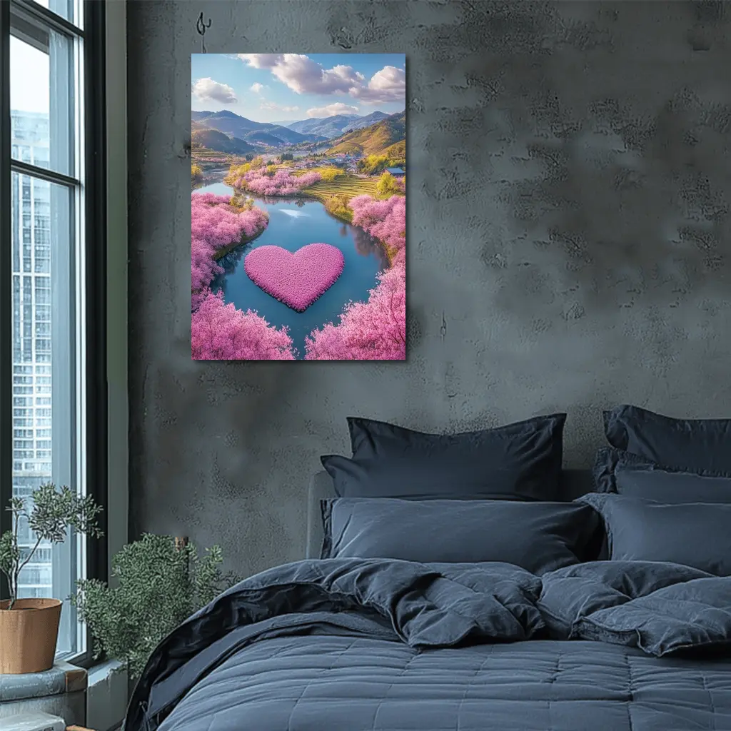 Cherry Blossom Heart River Japanese Valley – Wall Art