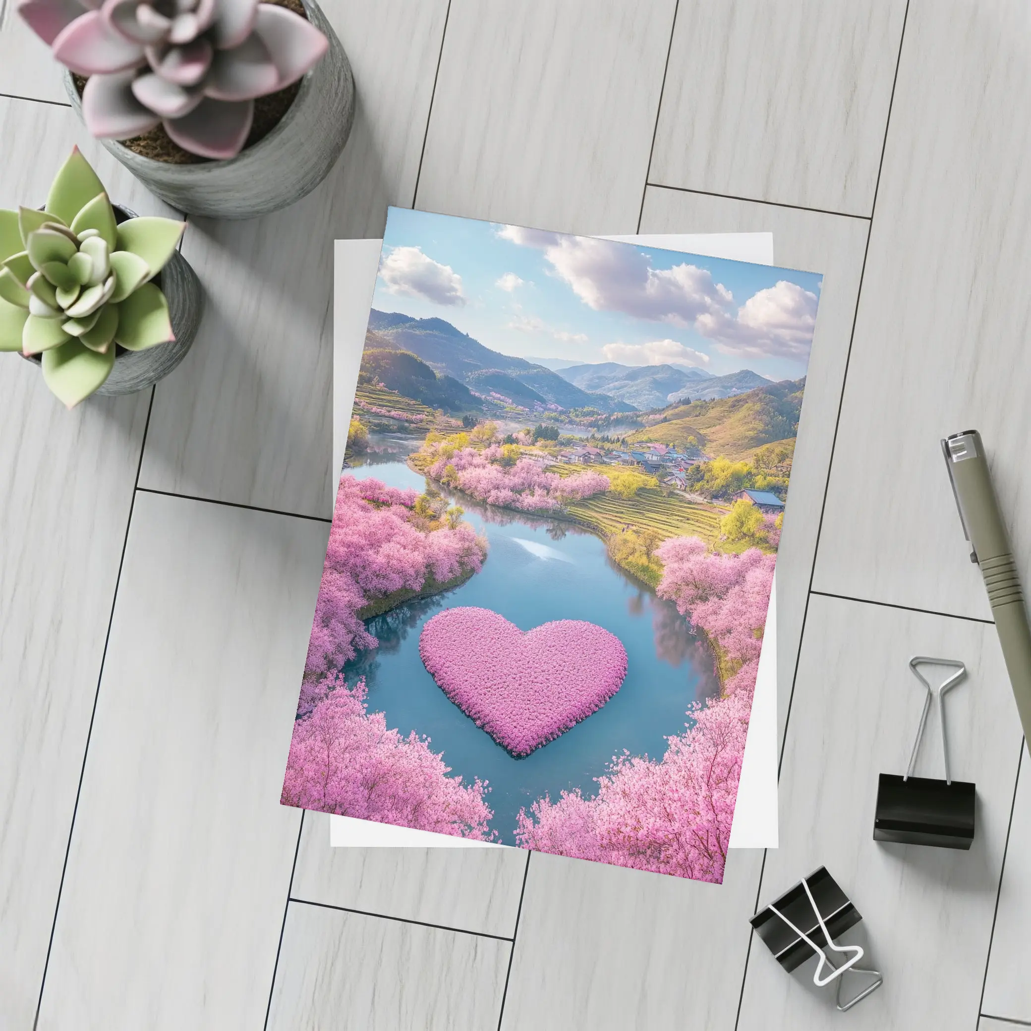 Cherry Blossom Heart River Japanese Valley – Postcards
